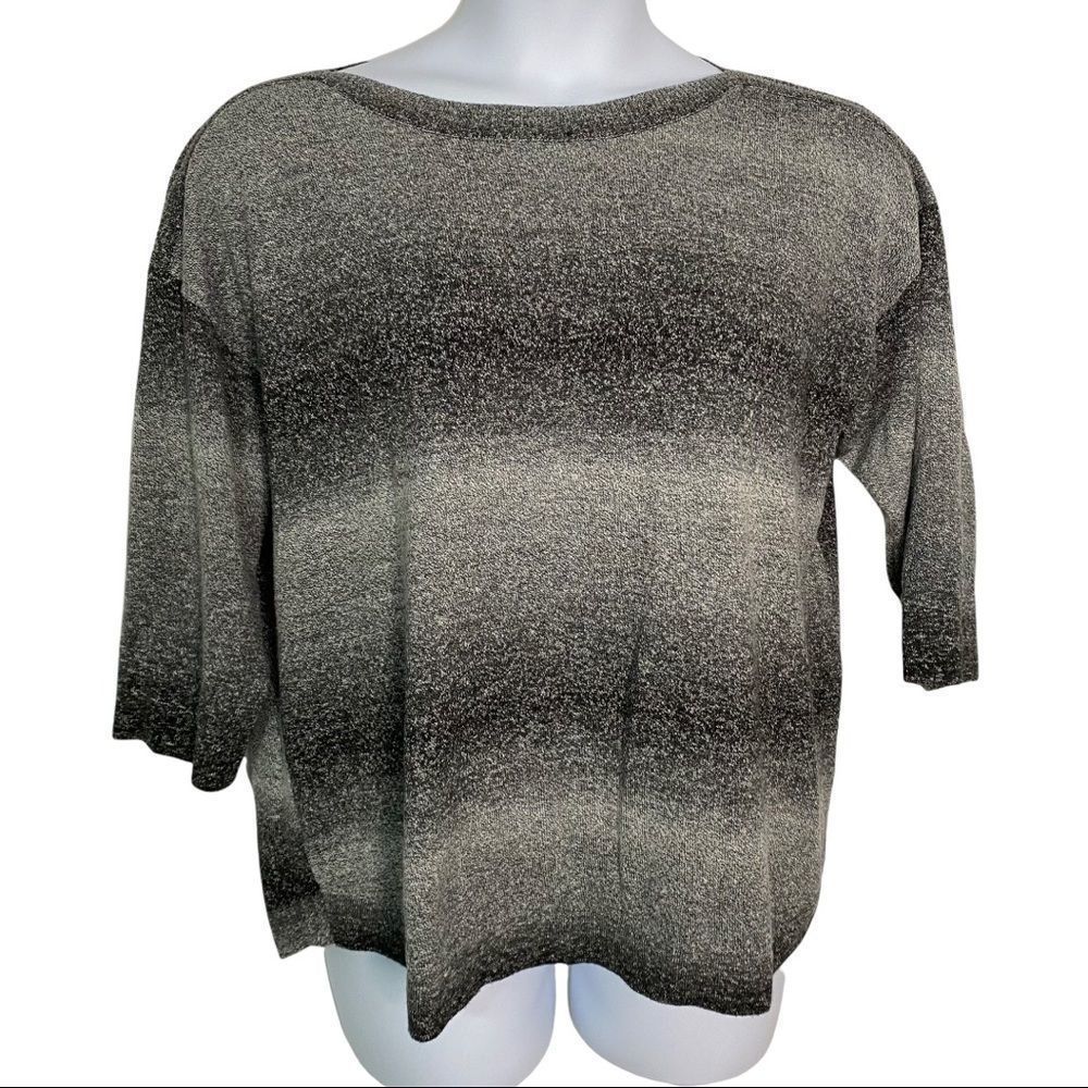Women’s Croft & Barrow 3/4 sleeve sweater top blouse size 1X black grey stripes